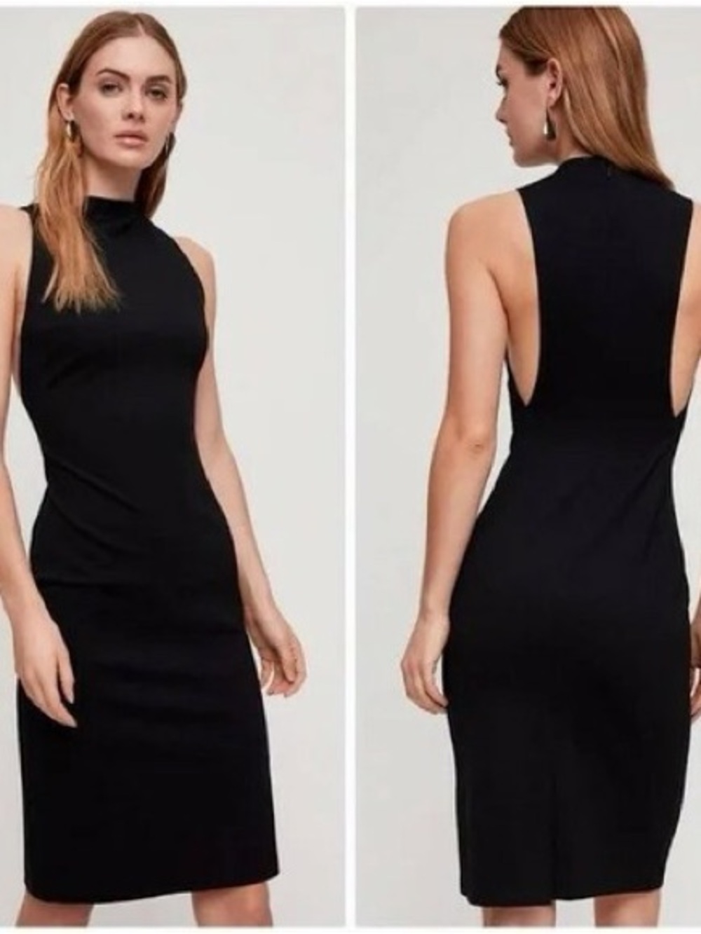 Babaton Black Matheson Sleeveless Midi Dress Mock Neck Minimalist